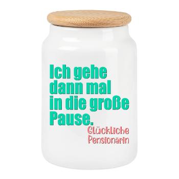 Abschiedsgeschenk Pensionärin Lehrerin Große Pause - Keksdose mit Holzdeckel - Weiß - Vorne