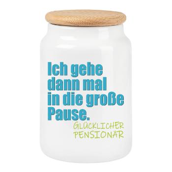 Abschiedsgeschenke Pensionär Lehrer RENTE - Keksdose mit Holzdeckel - Weiß - Vorne