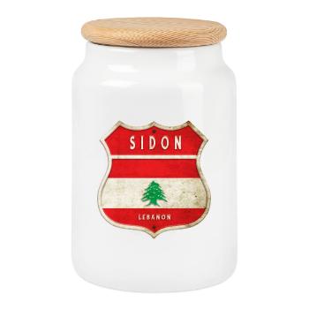 Sidon Libanon Wappen Flaggen Design - Keksdose mit Holzdeckel - Weiß - Vorne