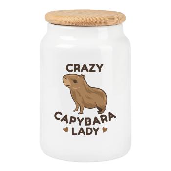 Motif animalier du zoo de Capybara - Boîte à biscuits avec couvercle en bois - blanc - Devant