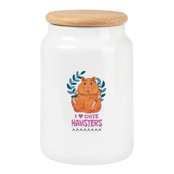 Hamsters mignons: Portez l’amour - Boîte à biscuits avec couvercle en bois - blanc - Devant