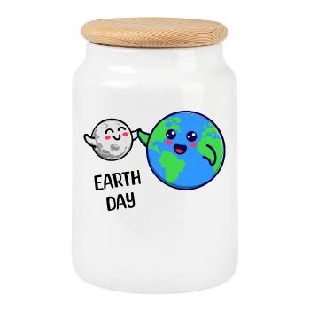 Eco-Friendly Mother Earth Nature Environment - Cookie Jar with Wooden Lid - white - Front
