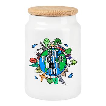 Tree Earth Planet Statement Nature Conservation Nature - Cookie Jar with Wooden Lid - white - Front