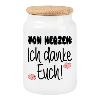 DANKE SAGEN SPRÜCHE - DANKESCHÖN GRUPPE FAMILIE - Keksdose mit Holzdeckel - Weiß - Vorne