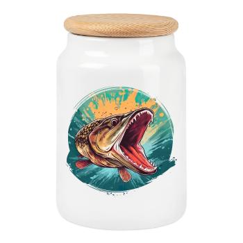 Pike - Cookie Jar with Wooden Lid - white - Front