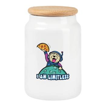 Astronaut orders pizza at Pizzeria - Cookie Jar with Wooden Lid - white - Front