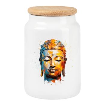 Conception de Bouddha - Boîte à biscuits avec couvercle en bois - blanc - Devant