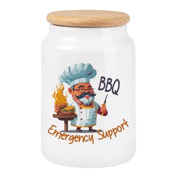 BBQ Notfall Support - Keksdose mit Holzdeckel - Weiß - Vorne