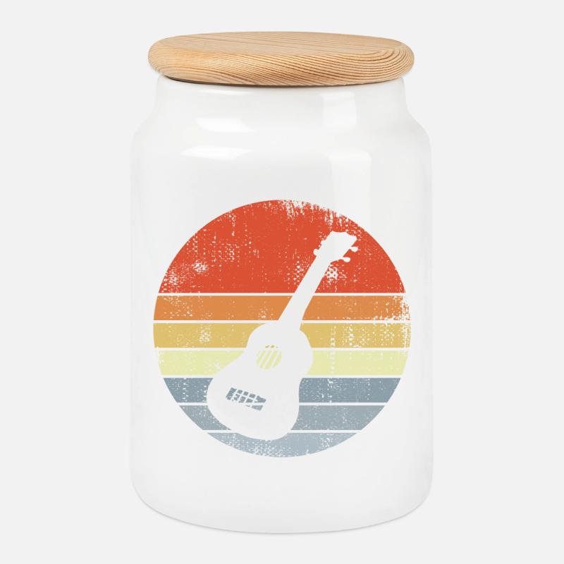 Vintage Ukulele Skizze - Keksdose mit Holzdeckel - Weiß