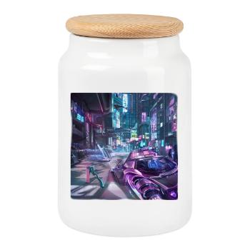 Cybercity - Ville du futur - Boîte à biscuits avec couvercle en bois - blanc - Devant