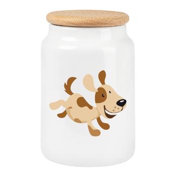 Petite illustration de chien en course pour bébé, enfant - Boîte à biscuits avec couvercle en bois - blanc - Devant