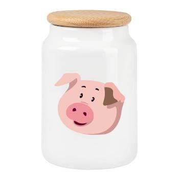 Piggy Head – Cute Animal Illustration - Cookie Jar with Wooden Lid - white - Front