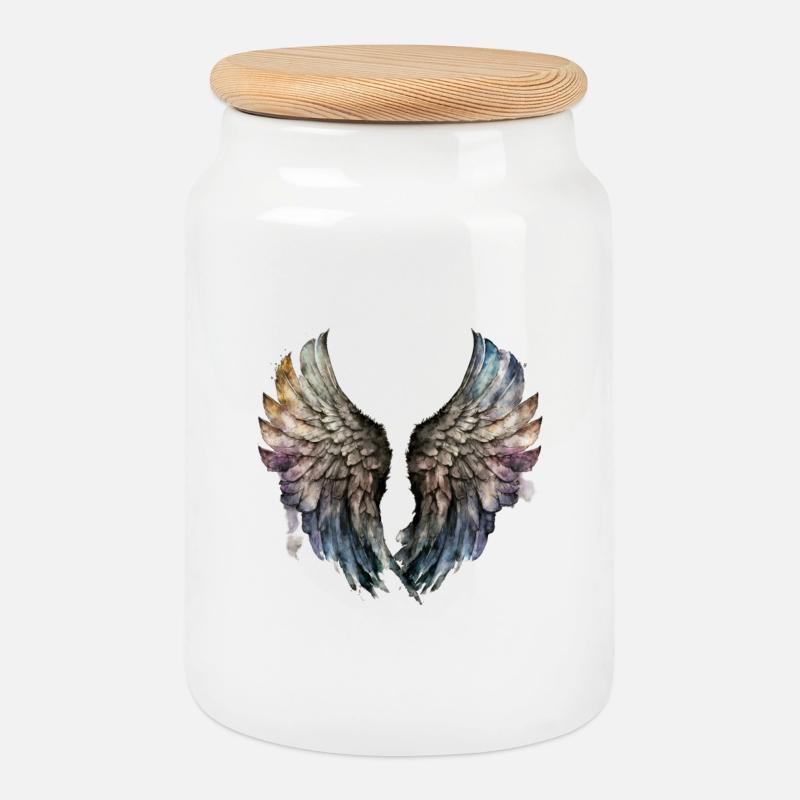 Regenbogen Aquarell Flügel - Keksdose mit Holzdeckel - Weiß