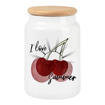 I Love Summer Kirsch Design süß - Keksdose mit Holzdeckel - Weiß - Vorne