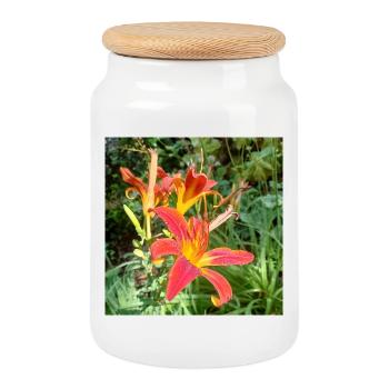 LYS ROUGE AVEC ROSÉE DU MATIN - Boîte à biscuits avec couvercle en bois - blanc - Devant