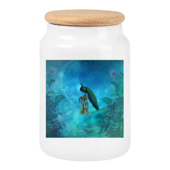 La beauté unique du paon fascinant. - Boîte à biscuits avec couvercle en bois - blanc - Devant