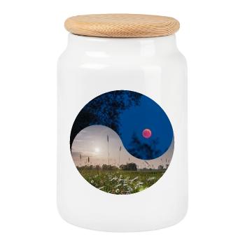 Yin et Yang de l’éclipse lunaire et de l’équinoxe - Boîte à biscuits avec couvercle en bois - blanc - Devant