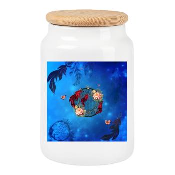 Wonderful dream catcher and butterflies. - Cookie Jar with Wooden Lid - white - Front