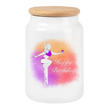 Pole Dance Birthday Farbverlauf Illustration - Keksdose mit Holzdeckel - Weiß - Vorne