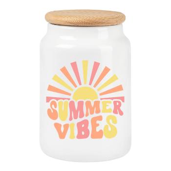 Summer Vibes - Cookie Jar with Wooden Lid - white - Front