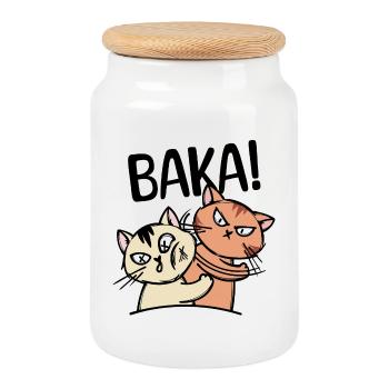 Baka Manga Katze Anime Comic Animation Spruch - Keksdose mit Holzdeckel - Weiß - Vorne