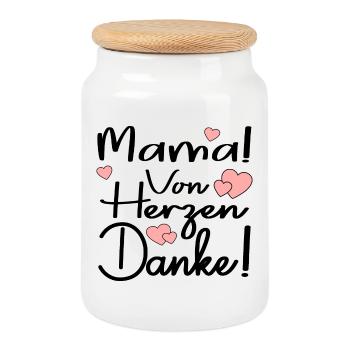 MAMA VON HERZEN DANKE SAGEN SPRÜCHE - DANKBARKEIT - Keksdose mit Holzdeckel - Weiß - Vorne