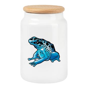Shiny Blue Spotted Frog - Cookie Jar with Wooden Lid - white - Front