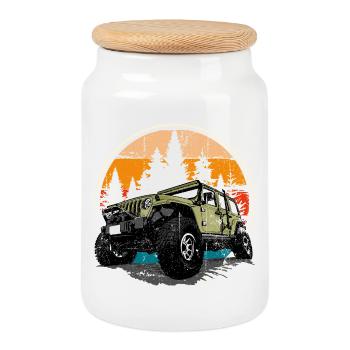 Jeep Sunrise Trail Adventure - Boîte à biscuits avec couvercle en bois - blanc - Devant