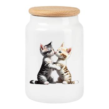 Kissing cats - Cookie Jar with Wooden Lid - white - Front