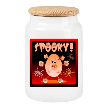 JOYEUX PORCELETS ARAIGNÉES D’HALLOWEEN - Boîte à biscuits avec couvercle en bois - blanc - Devant