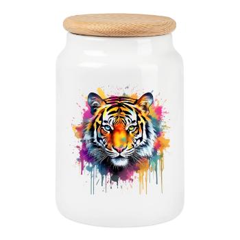 Tigre - Boîte à biscuits avec couvercle en bois - blanc - Devant