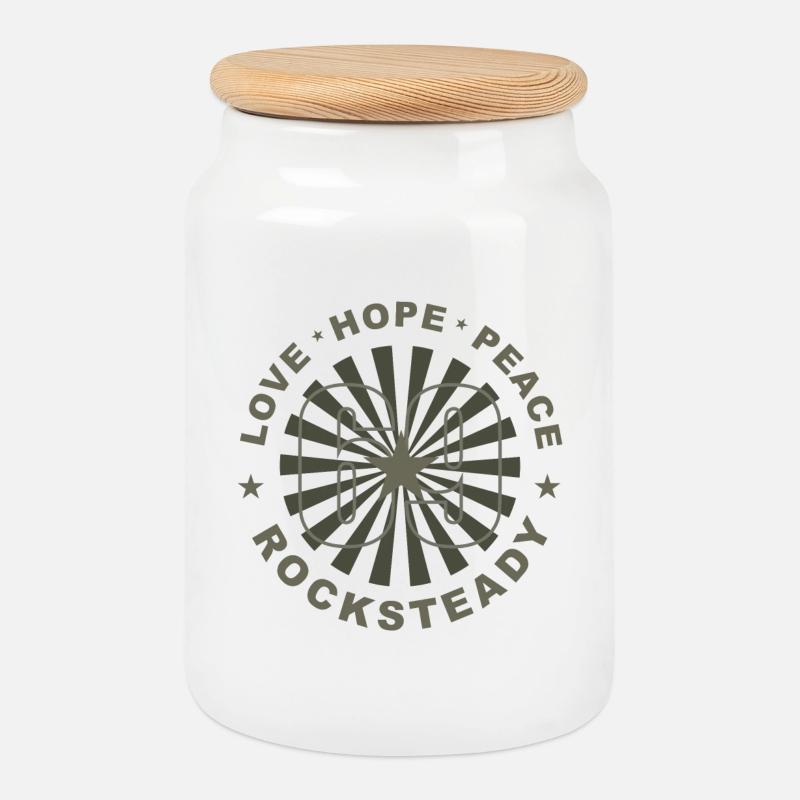 Love Hope Peace & Rocksteady 69 - Keksdose mit Holzdeckel - Weiß