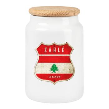 Design du drapeau des armoiries de Zahlé, Liban - Boîte à biscuits avec couvercle en bois - blanc - Devant