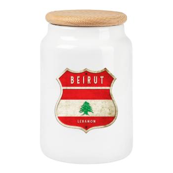 Beirut Libanon Wappen Flaggen Design - Keksdose mit Holzdeckel - Weiß - Vorne