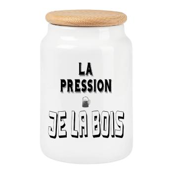 La Pression Je la Bois Bière Pression - Boîte à biscuits avec couvercle en bois - blanc - Devant