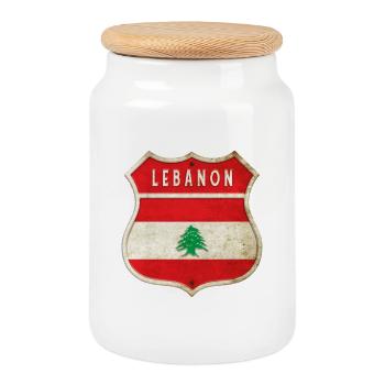 Conception des drapeaux des armoiries du Liban - Boîte à biscuits avec couvercle en bois - blanc - Devant