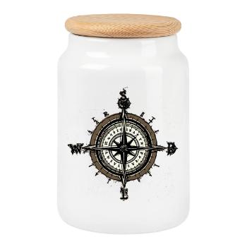Compass - Cookie Jar with Wooden Lid - white - Front