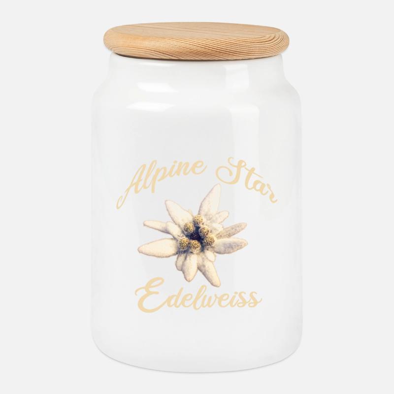 Alpine Star Edelweiss – Alpenblume Design - Keksdose mit Holzdeckel - Weiß