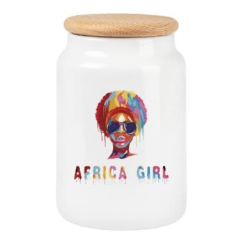 Fille africaine - Boîte à biscuits avec couvercle en bois - blanc - Devant