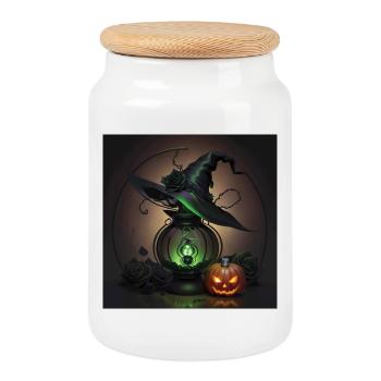 Witch Hat - Cookie Jar with Wooden Lid - white - Front
