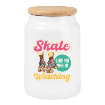 Roller Skate Design - Cookie Jar with Wooden Lid - white - Front