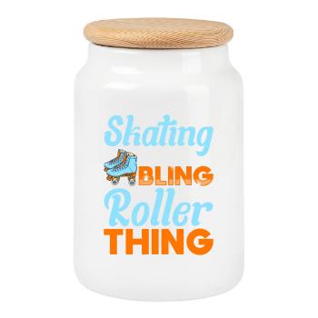 Roller Skate Design - Cookie Jar with Wooden Lid - white - Front