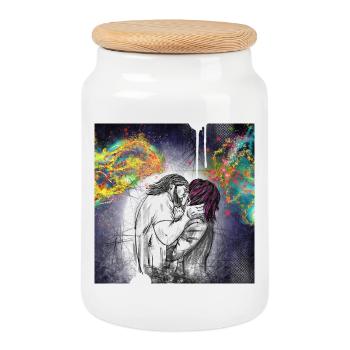 First Kiss - Cookie Jar with Wooden Lid - white - Front