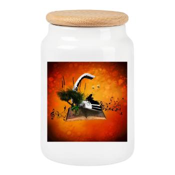Un piano s’envole d’un livre. - Boîte à biscuits avec couvercle en bois - blanc - Devant