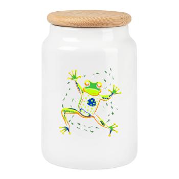 Dancing frog - Keksdose mit Holzdeckel - Weiß - Vorne