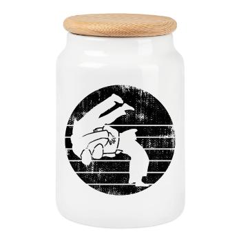 Combattants de judo - Boîte à biscuits avec couvercle en bois - blanc - Devant