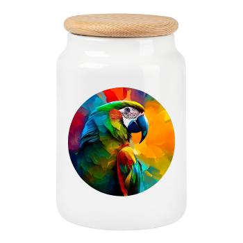 Colored macaw parrot - Cookie Jar with Wooden Lid - white - Front