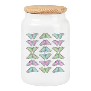 Papillons Série 3 - Boîte à biscuits avec couvercle en bois - blanc - Devant