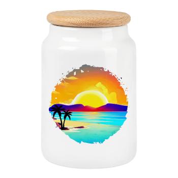 Summer Sunset Beach Watercolor - Cookie Jar with Wooden Lid - white - Front