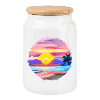 Aquarelle de plage de coucher de soleil d’été - Boîte à biscuits avec couvercle en bois - blanc - Devant